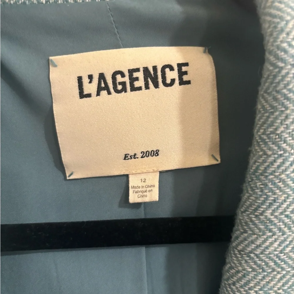 L'AGENCE Chamberlain Herringbone Mint Blue Green Blazer - Picture 8 of 15